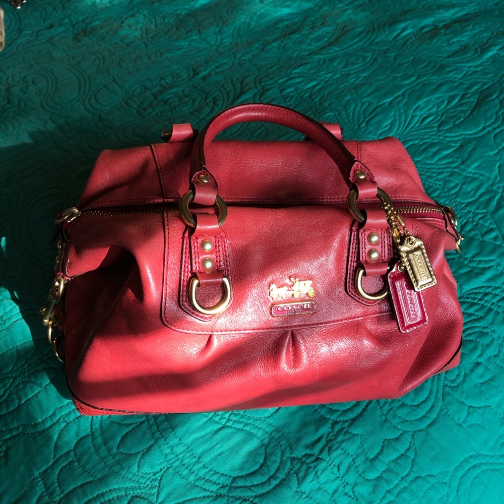 Red leather coach purse